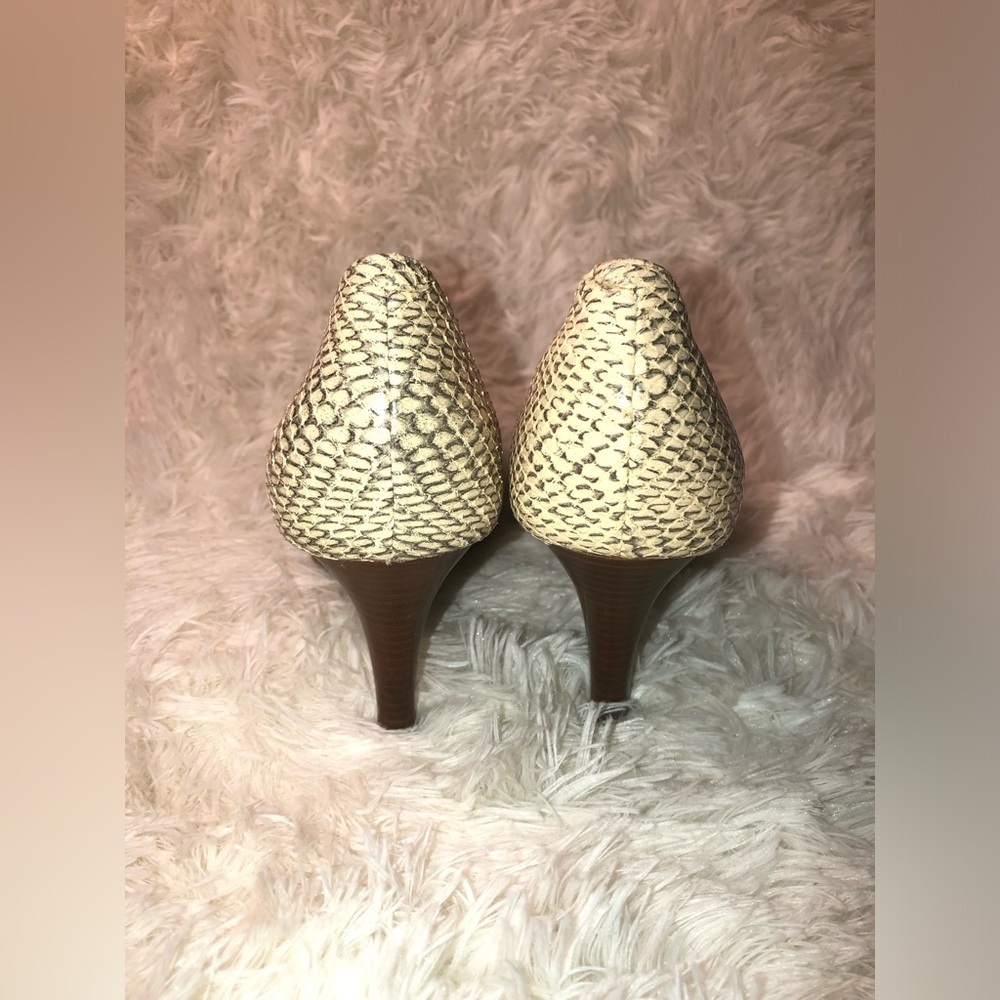 Cole Haan Cream and Brown Snake Patterned Heels - Picture 6 of 10